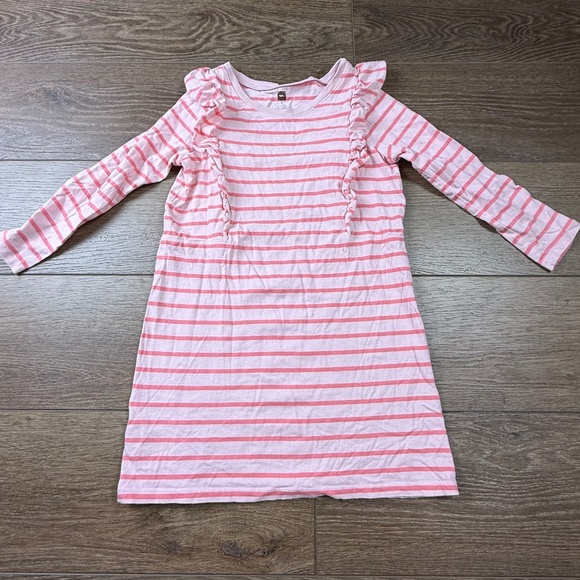 Tea Collection Girls Pink Striped Lightweight Long Sleeve Dress Size 8, Ruffle - Picture 1 of 8